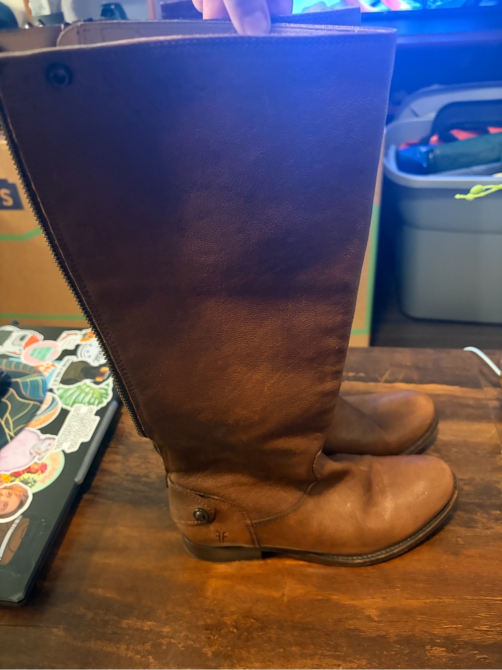 Frye Brown Leather Tall Riding Boots Back Zip Size 6B - Picture 3 of 8